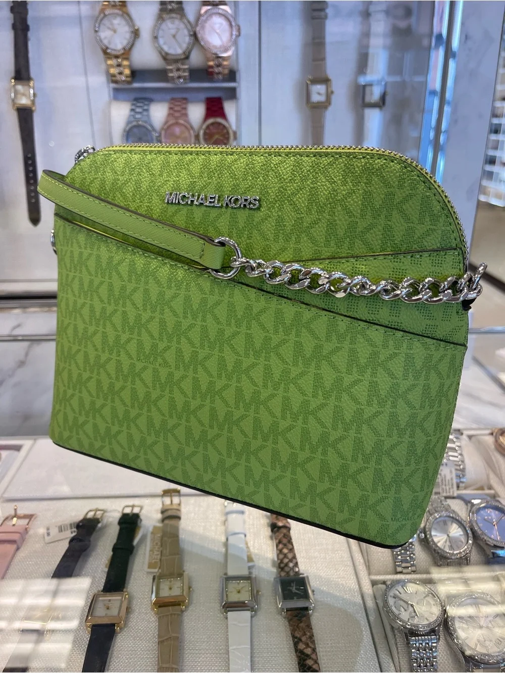 Michael Kors Jet Set Travel Medium Logo Dome Crossbody XBODY Bag Lime NWT